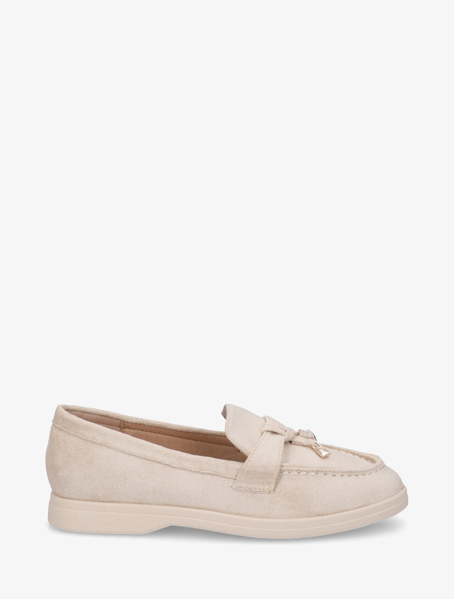 Mocassins en suédine à boucle décorative - Beige - 1