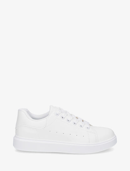 Sneakers basiques en simili - Blanc - 1