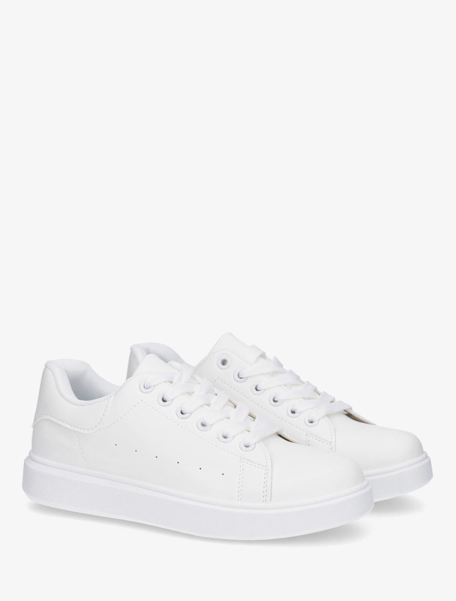 Sneakers basiques en simili - Blanc - 4