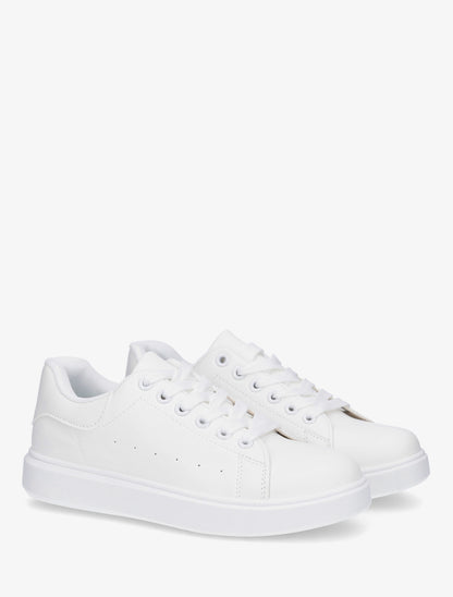 Sneakers basiques en simili - Blanc - 4