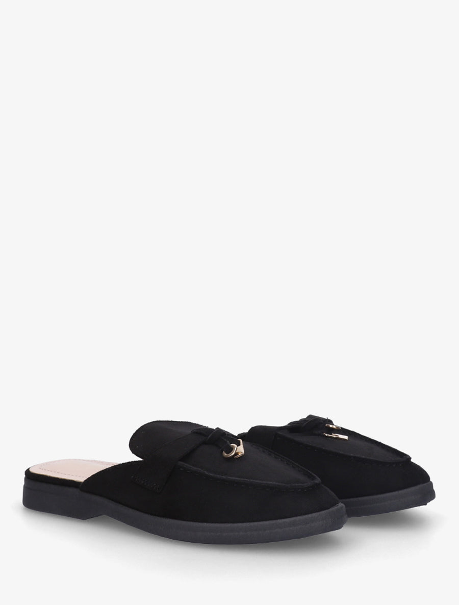 Mules en suédine style mocassin - Noir - 4