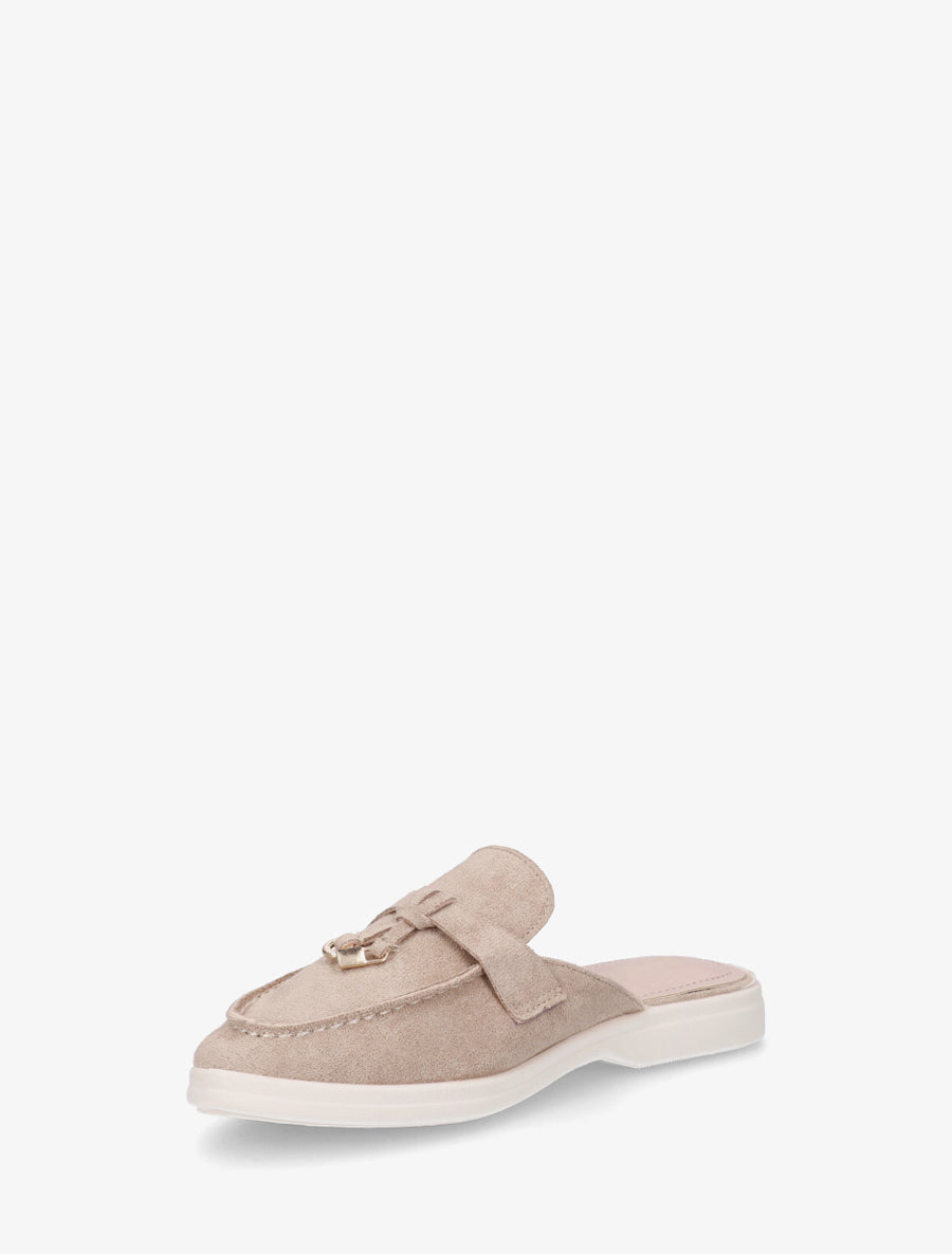 Mules en suédine style mocassin - Taupe clair - 3