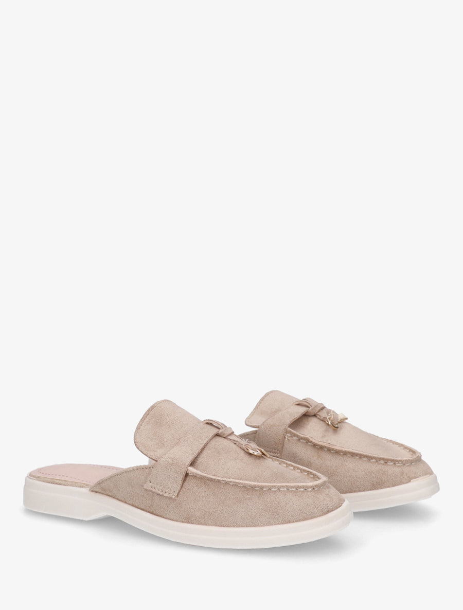 Mules en suédine style mocassin - Taupe clair - 4
