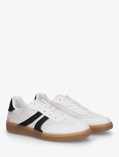 Sneakers bimatière imprimé roses - Blanc - 4
