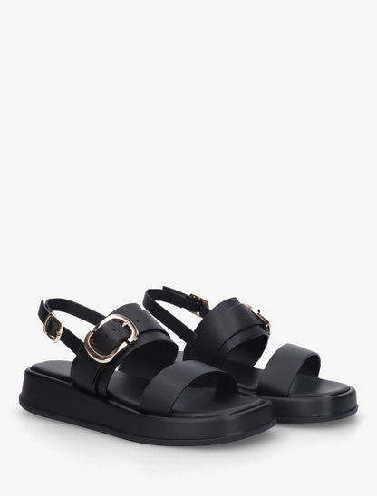 Nu-pieds uni en simili à double boucles - Noir - 4