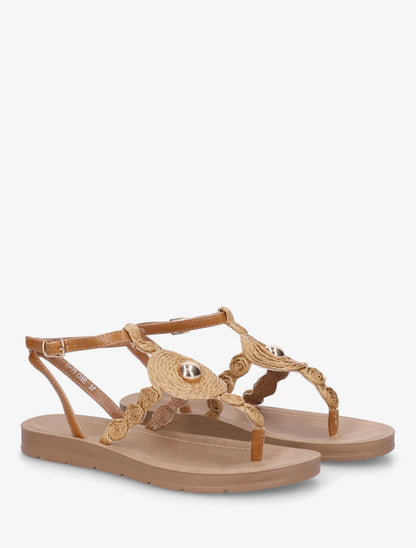 Nu-pieds à empiècement effet raphia - Camel - 4
