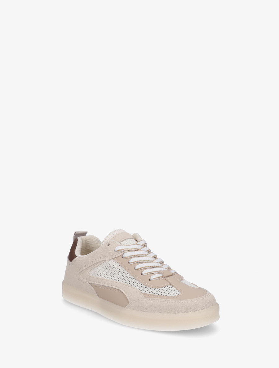 Sneakers en suédine et tissu ajouré - Beige - 2