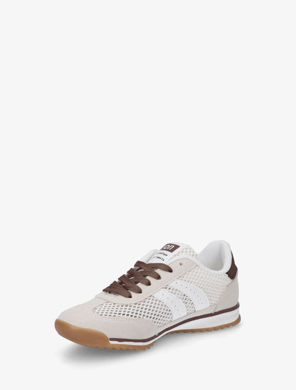 Baskets en suédine et tissu ajouré - Beige - 3