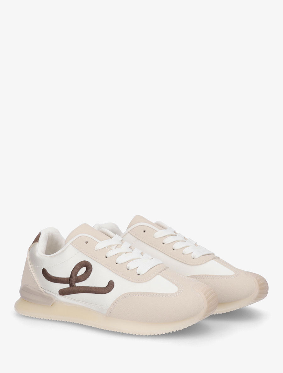 Baskets effet satiné à broderie fantaisie - Beige - 4