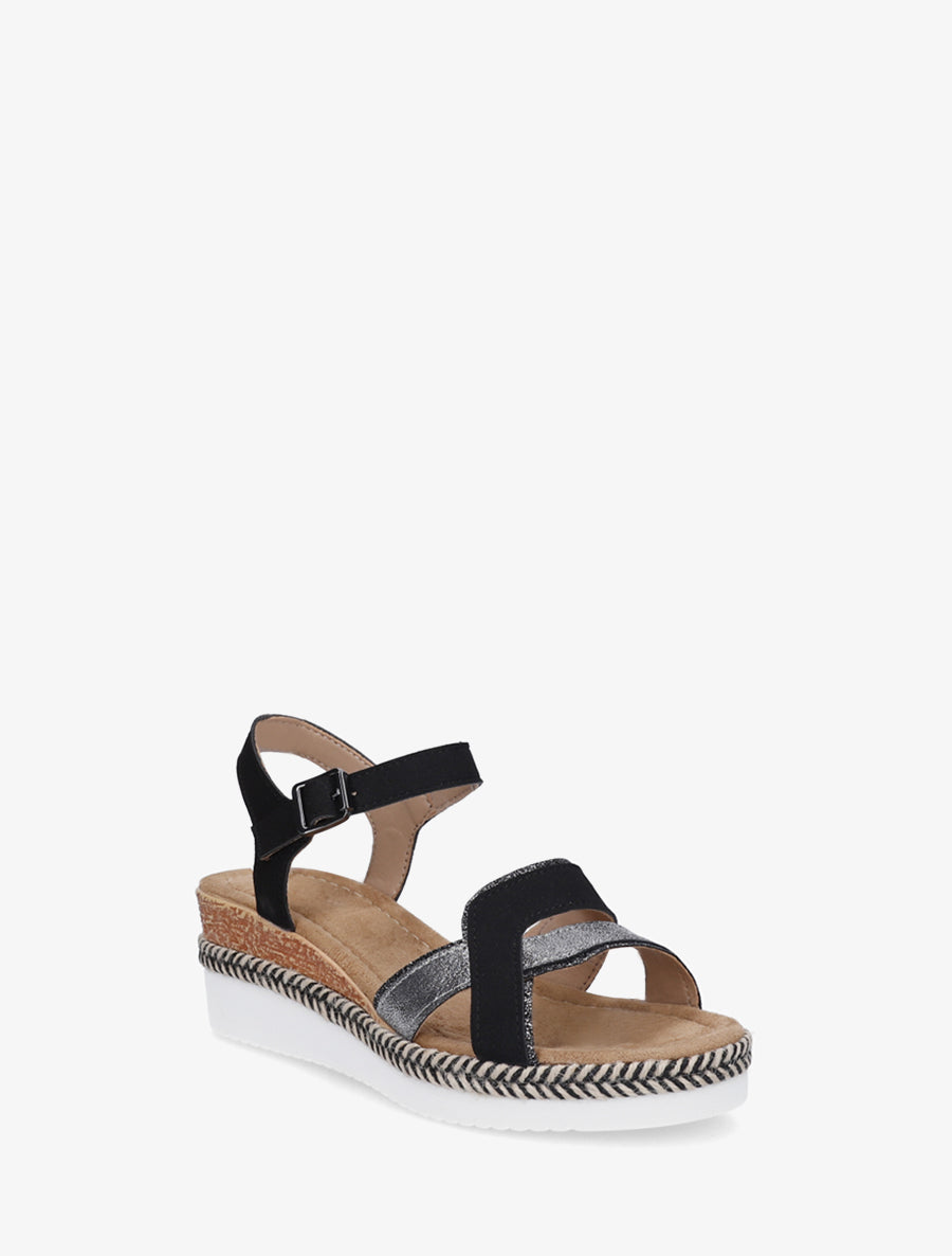 Sandales compensées bride fantaisie irisée - Noir - 2
