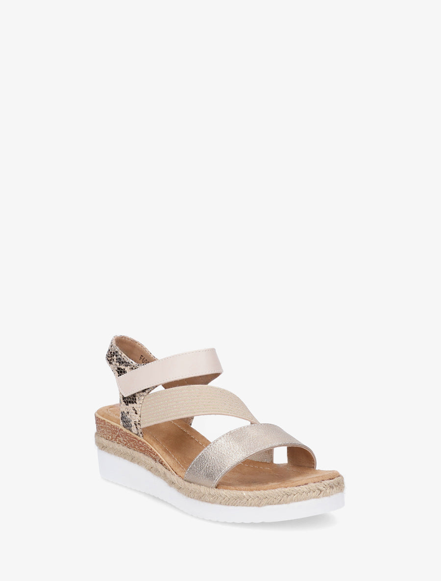 Sandales compensées élastiquées à scratch - Beige - 2