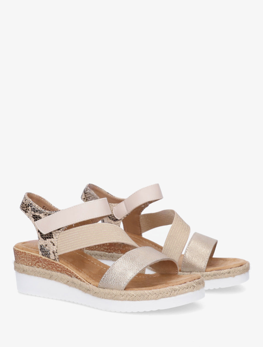 Sandales compensées élastiquées à scratch - Beige - 4