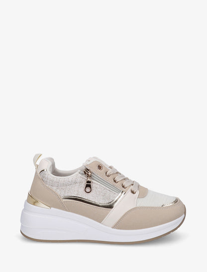 Baskets compensées à zip - Beige - 1