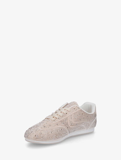 Sneakers effet nubuck à strass - Beige - 3
