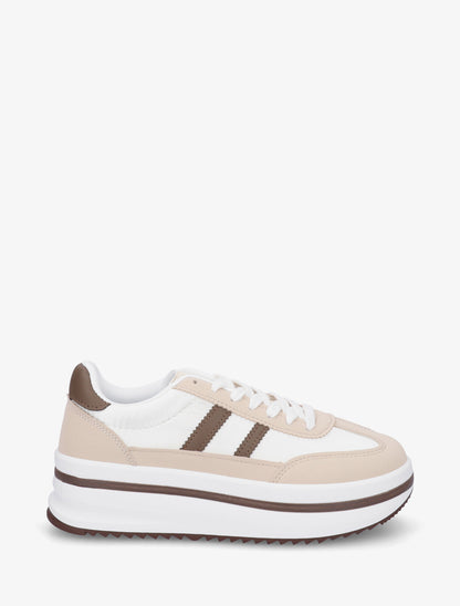 Sneakers à plateforme et empiècement effet nubuck - Beige - 1