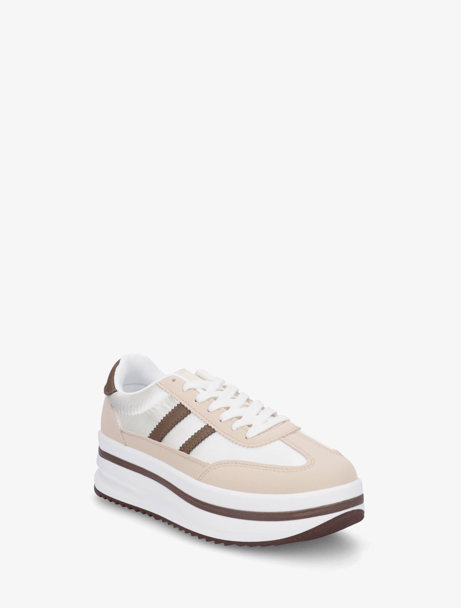 Sneakers à plateforme et empiècement effet nubuck - Beige - 2