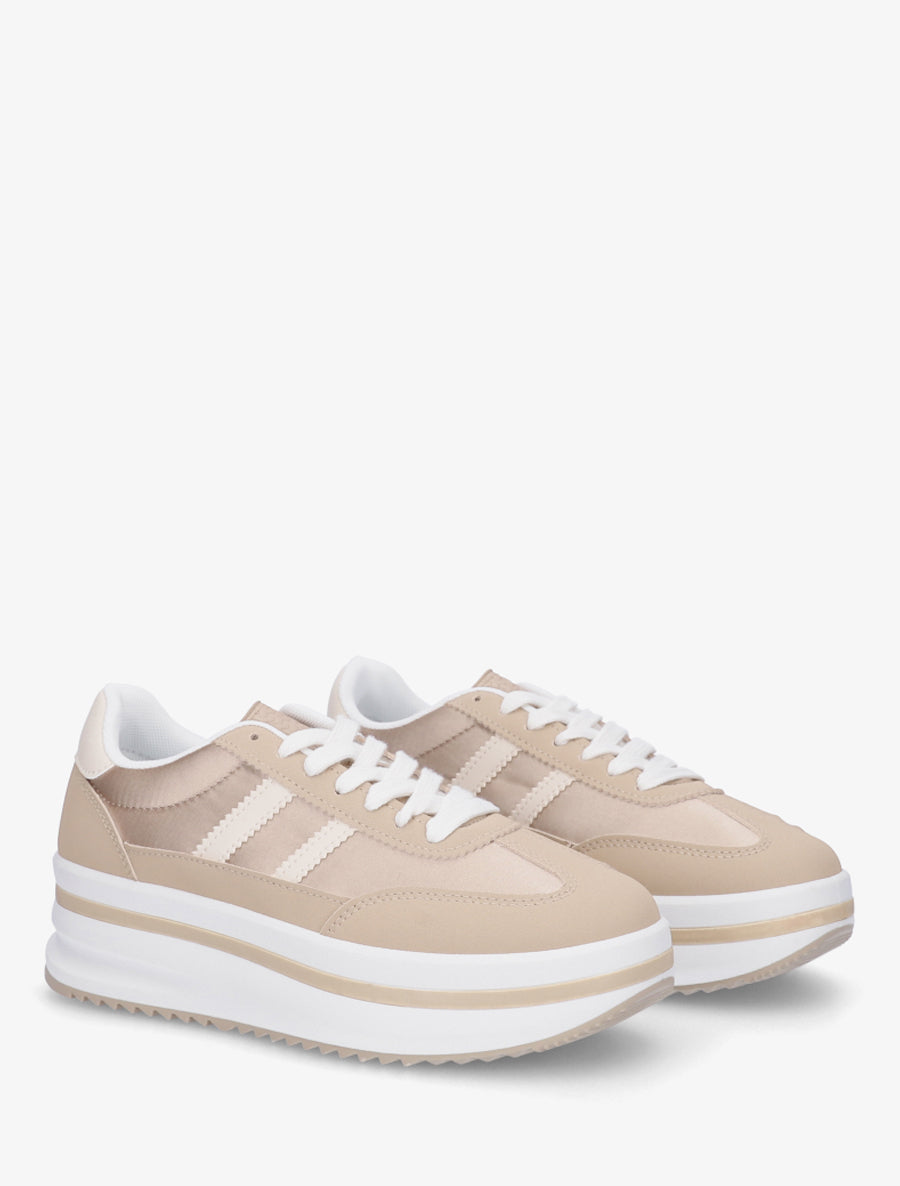 Sneakers à plateforme et empiècement effet nubuck - Camel - 4