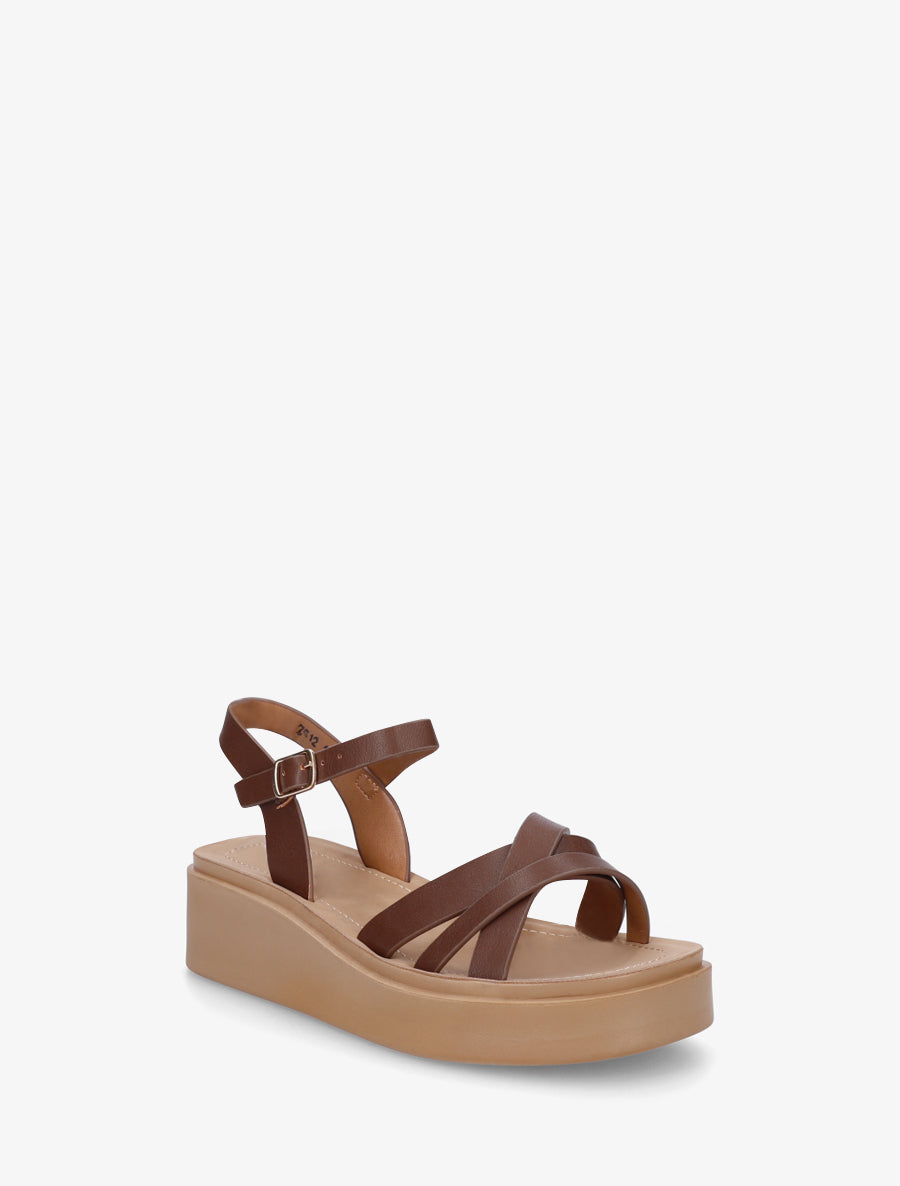 Sandales compensées à tour de cheville à boucle - Marron - 2