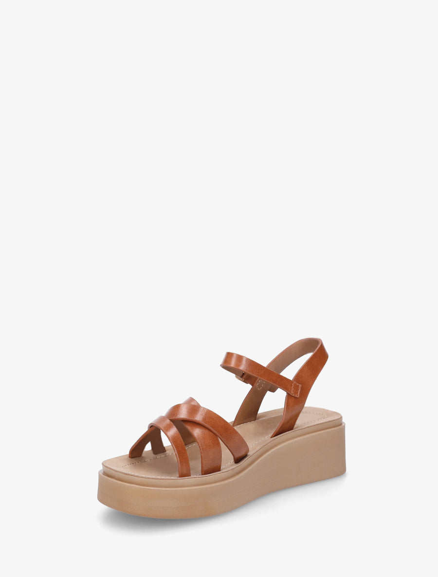 Sandales compensées à tour de cheville à boucle - Camel - 3