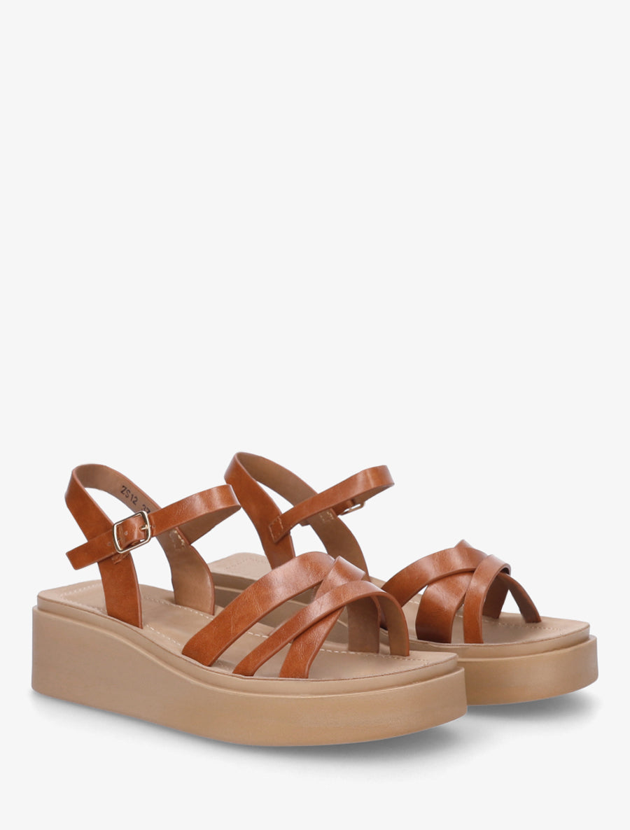 Sandales compensées à tour de cheville à boucle - Camel - 4