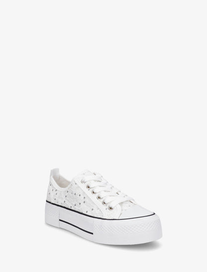 Sneakers à plateforme et sequins - Blanc - 2