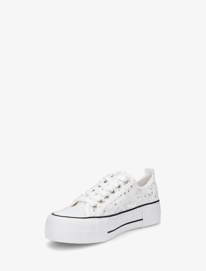 Sneakers à plateforme et sequins - Blanc - 3