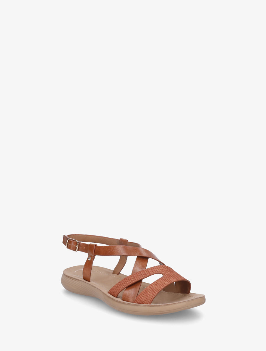 Nu-pieds à brides croisées en simili - Camel - 2