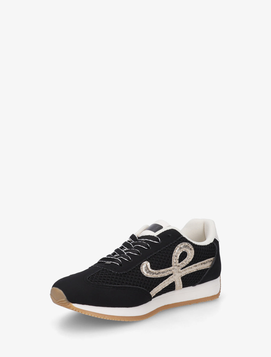 Sneakers plates à empiècement toile - Noir - 3