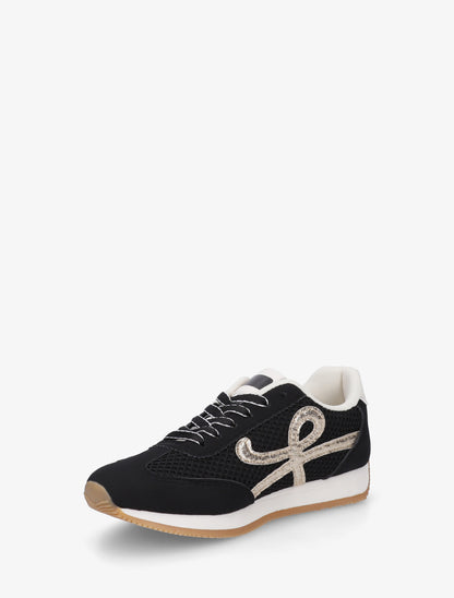 Sneakers plates à empiècement toile - Noir - 3