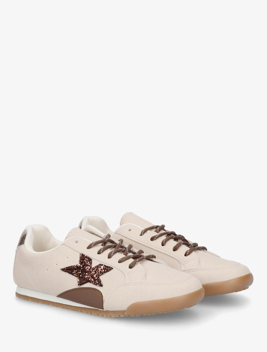 Sneakers en suédine à contrefort constrastant - Beige - 4