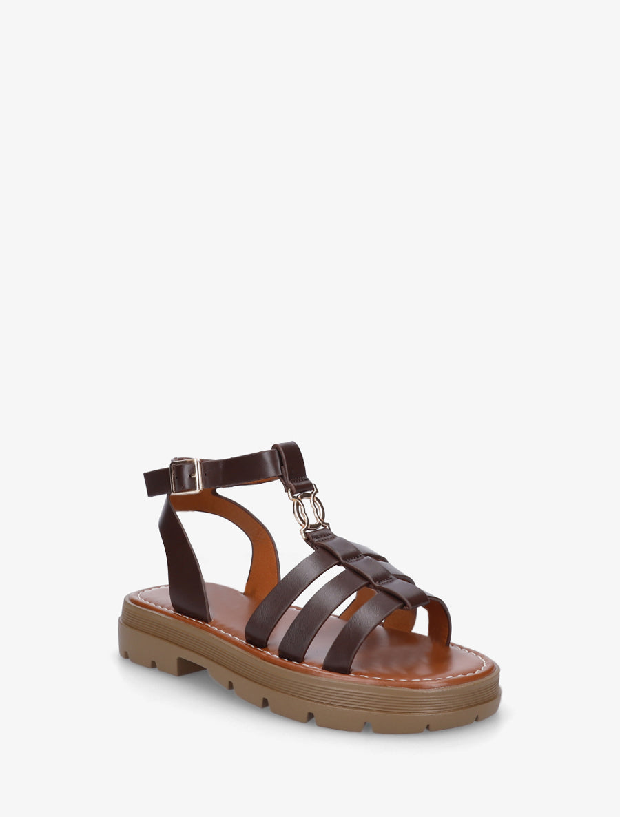 Sandales plates style spartiate - Marron - 2