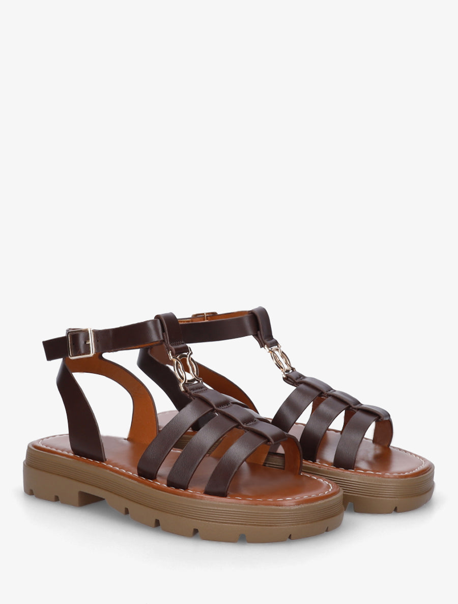 Sandales plates style spartiate - Marron - 4