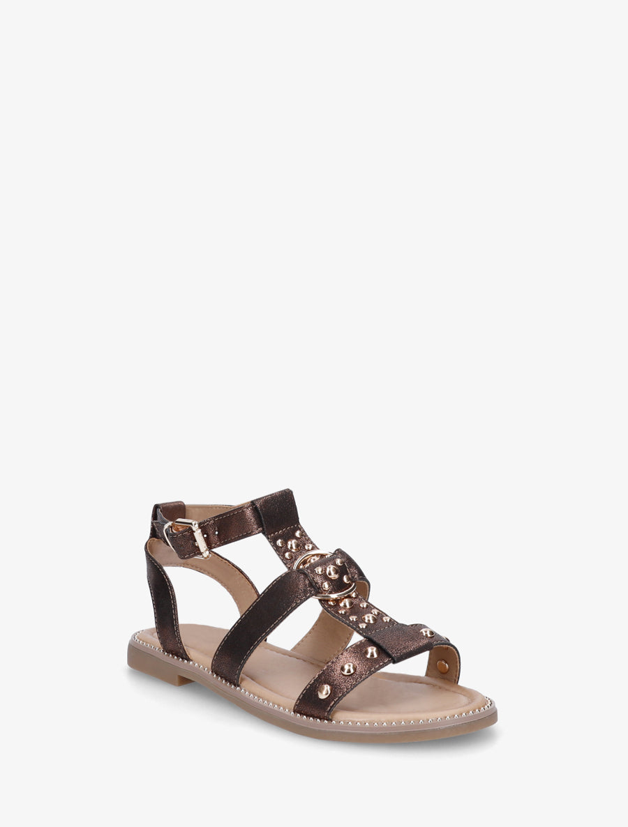 Sandales plates cloutées en simili irisé - Marron - 2