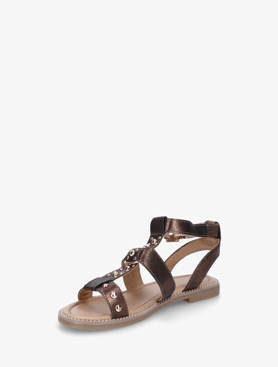 Sandales plates cloutées en simili irisé - Marron - 3