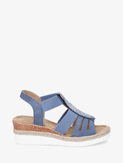 Sandales compensées à motif feuille - Bleu - 1