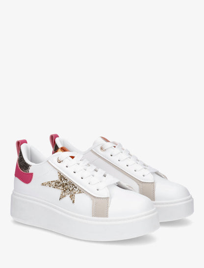 Sneakers en simili à motif étoile pailletée - Fushia - 4