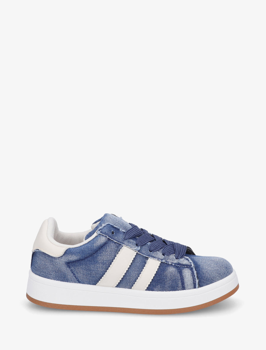 Baskets en jean à bandes contrastantes - Bleu denim - 1