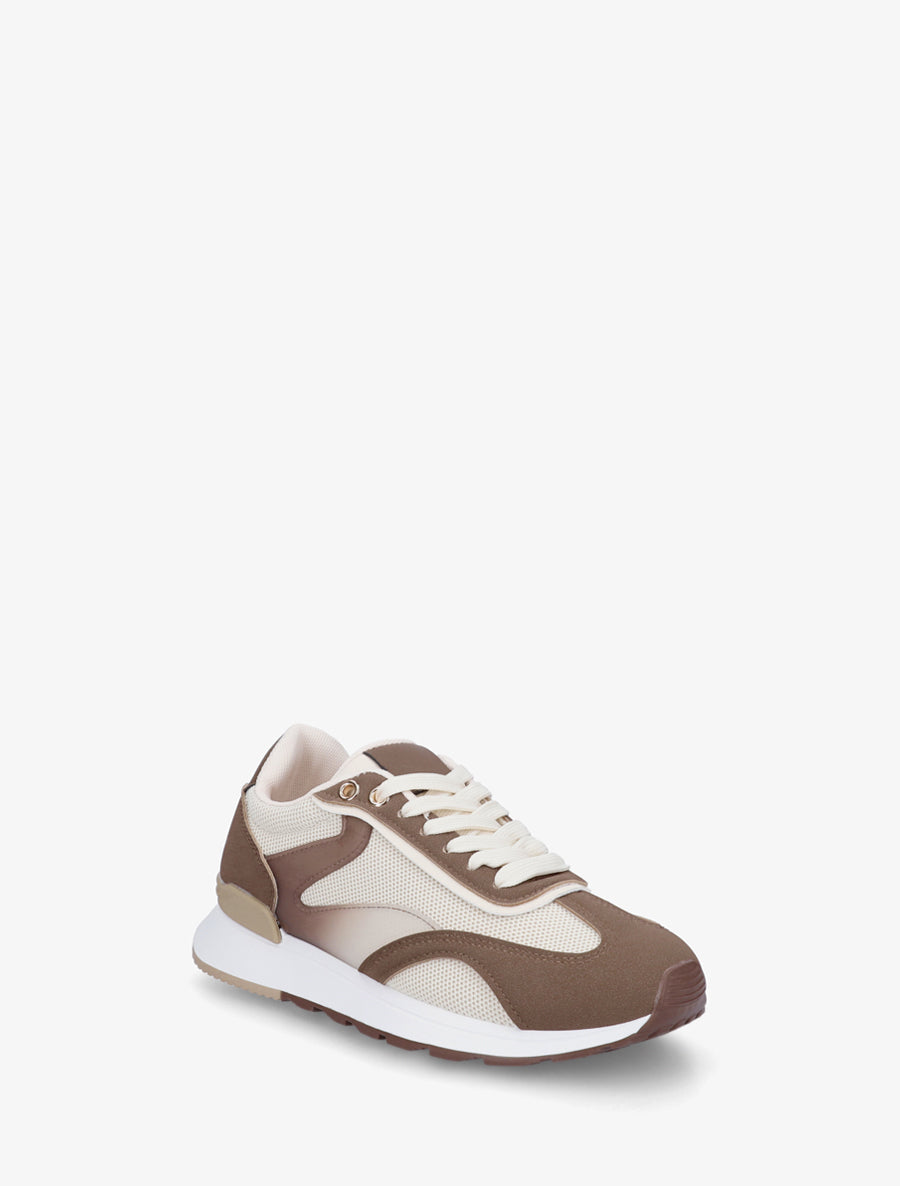 Baskets à bandes stylisées et empiècement effet nubuck - Marron - 2