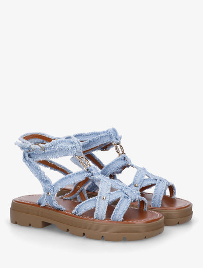 Sandales plates en tissu à brides croisées - Bleu denim - 4