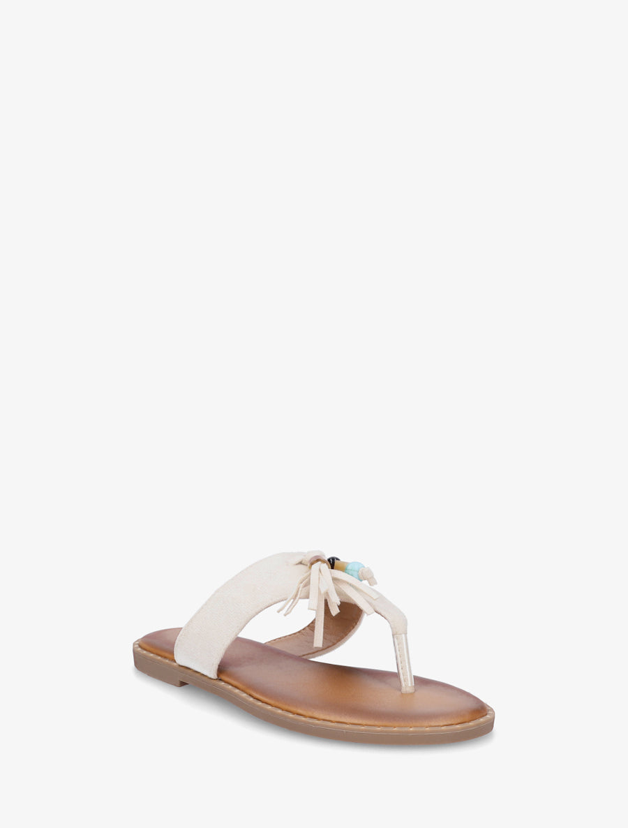 Tongs en suédine à perles et pampilles - Beige - 2