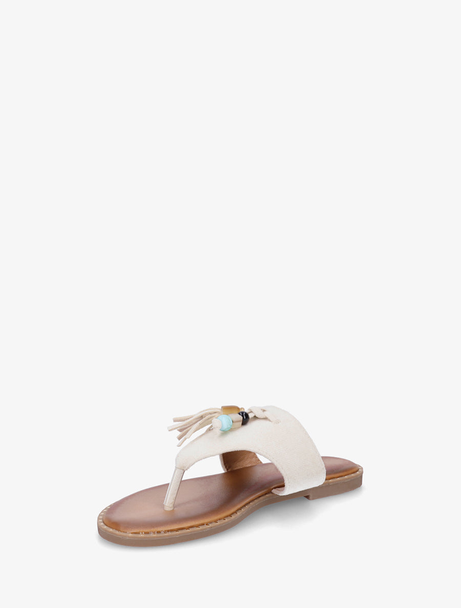 Tongs en suédine à perles et pampilles - Beige - 3