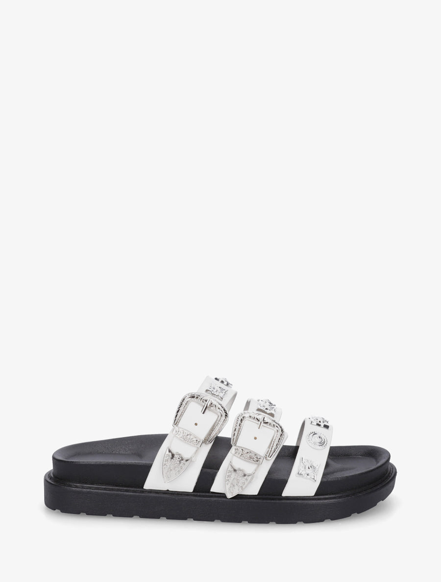 Claquettes en simili à clous fantaisies - Blanc - 1