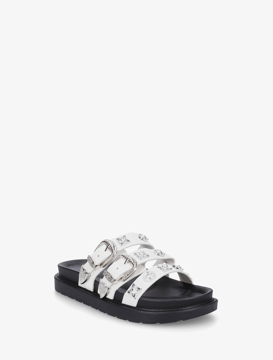 Claquettes en simili à clous fantaisies - Blanc - 2