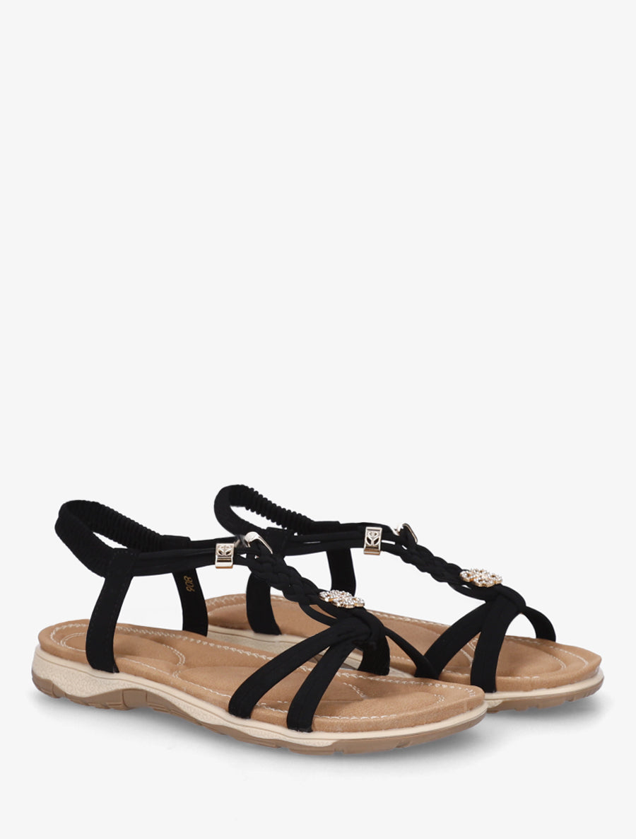 Nu-pieds à empiècement trèfle strassé - Noir - 4