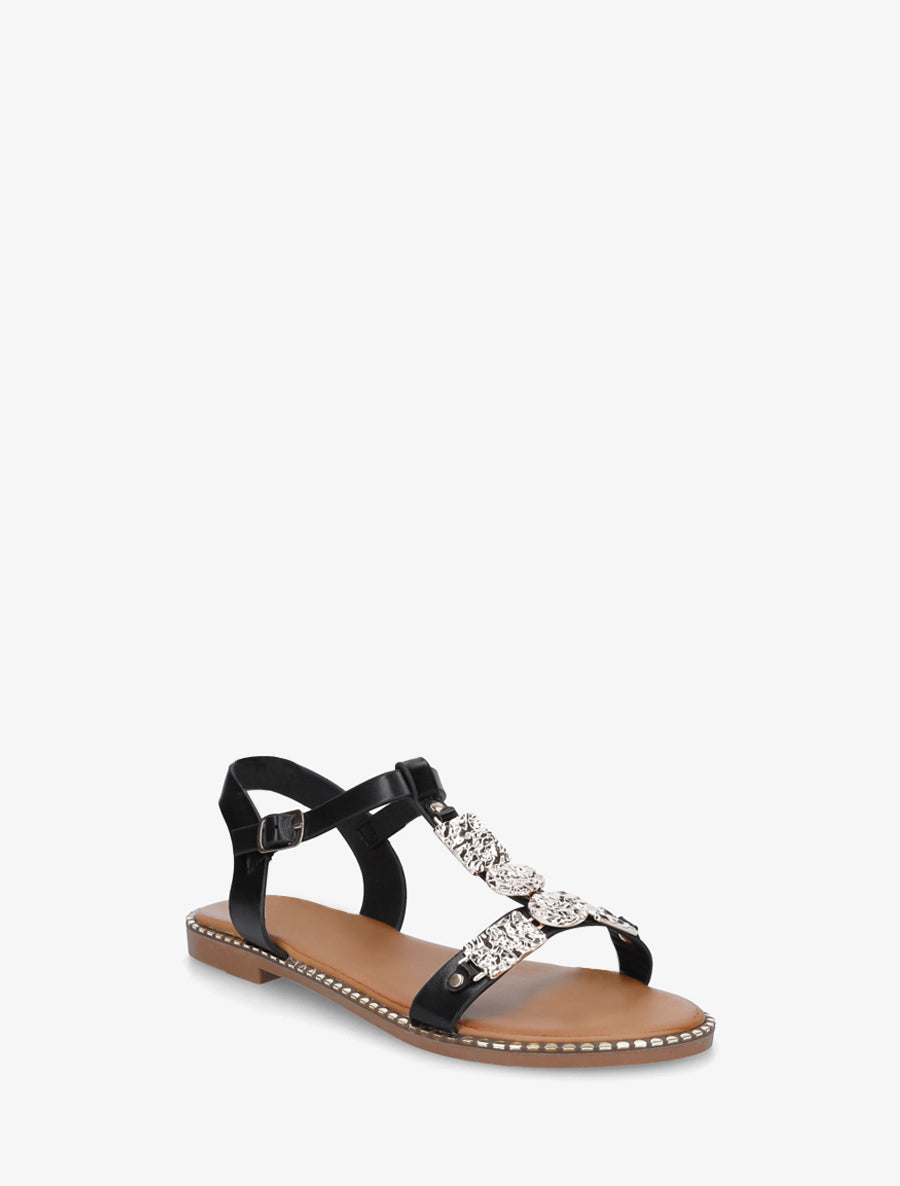 Nu-pieds en simili à empiècement métal - Noir - 2