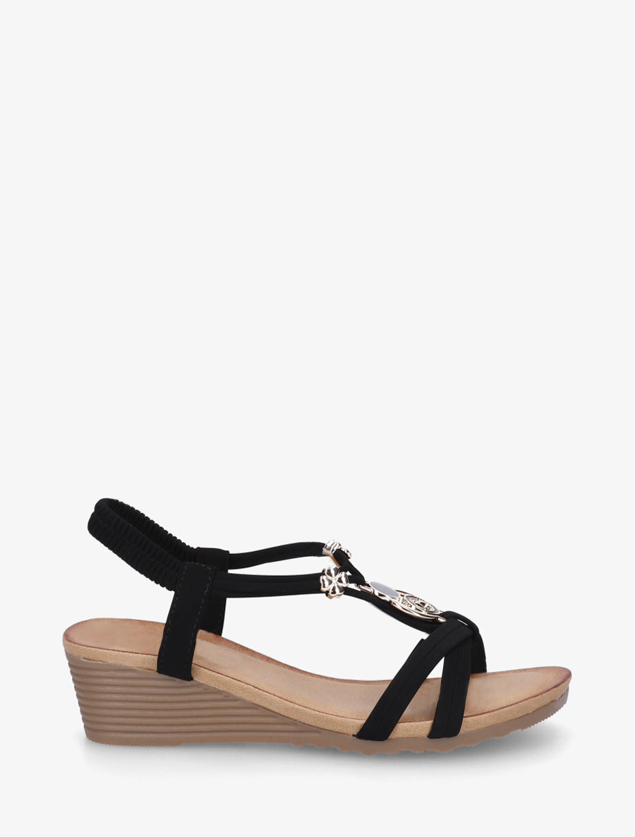 Sandales compensées à bijoux métalliques - Noir - 1