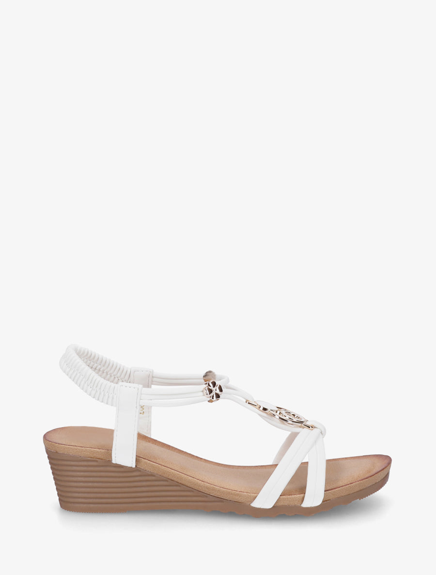 Sandales compensées à bijoux métalliques - Blanc - 1