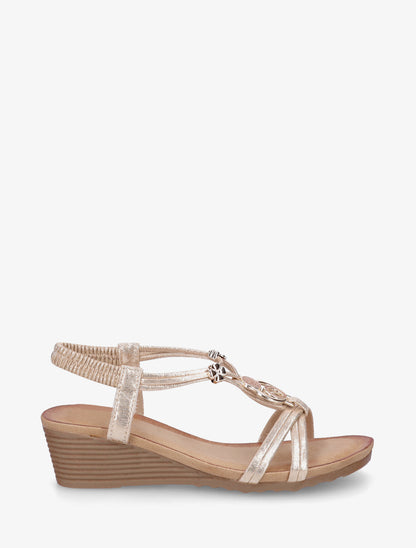 Sandales compensées à bijoux métalliques - Or - 1