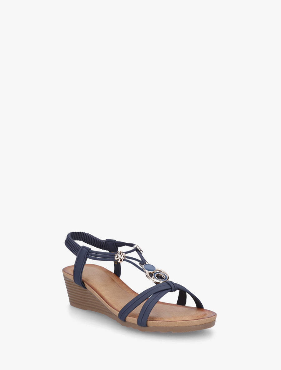 Sandales compensées à bijoux métalliques - Marine - 2