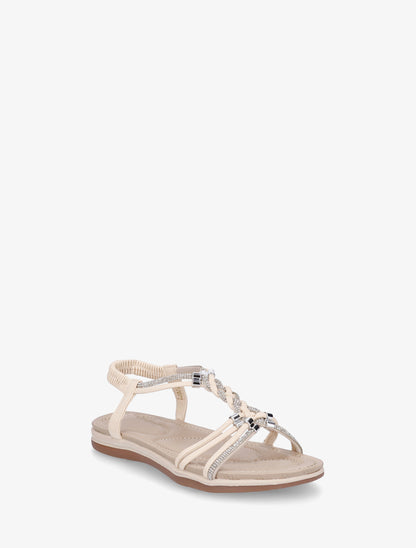 Nu-pieds à brides tressées et strassées - Beige - 2